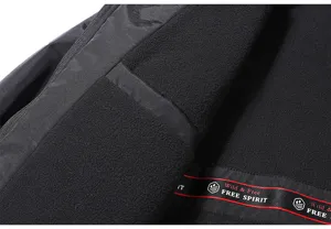 Men winter thermal fleece jacket inner detail view, casual outerwear warm lining, stylish design.