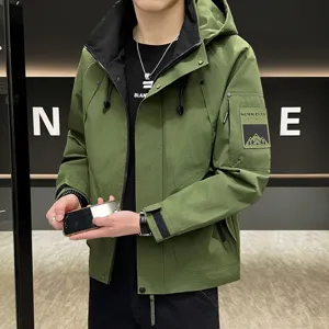 Men spring hooded windbreaker jacket casual outdoor workwear stylish outerwear for men