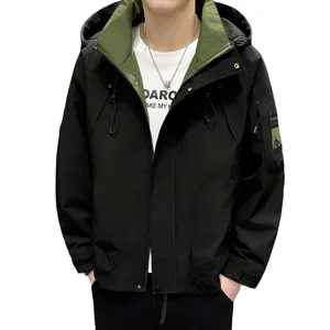 Men's hooded windbreaker jacket casual outdoor sportswear stylish black coat autumn new.
