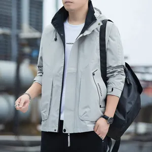 Men's outdoor hooded windbreaker waterproof jacket casual streetwear tactical coat.