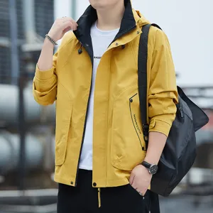 Men's outdoor hooded windbreaker jacket, autumn winter waterproof workwear outerwear.