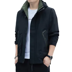 Men's waterproof hooded outdoor storm jacket casual contrast color windbreaker coat autumn winter