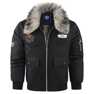 Men's winter thick padded hooded faux fur collar bomber jacket casual coat warm streetwear.