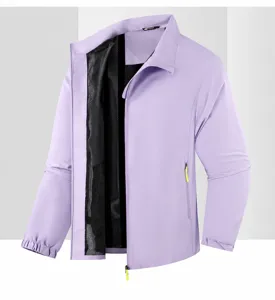 Giacca a vento impermeabile con collo in piedi viola chiaro unisex per sport all'aperto.