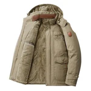 Men's winter thick fleece-lined hooded cotton coat warm casual outerwear jackets
