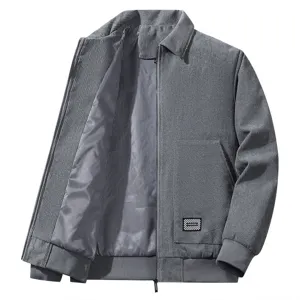 Heren grijs corduroy jas casual opstaande kraag lente herfst buitenkleding met gestreepte vooring