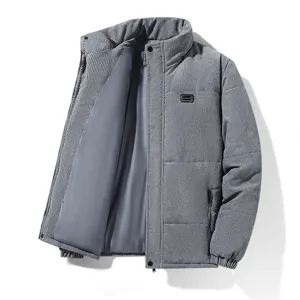 Heren winter grijze corduroy gewatteerde jas warme dikke opstaande kraag casual mantel