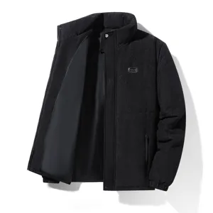 Heren winter dikke corduroy gewatteerde jas, casual warme opstaande kraag buitenkleding.