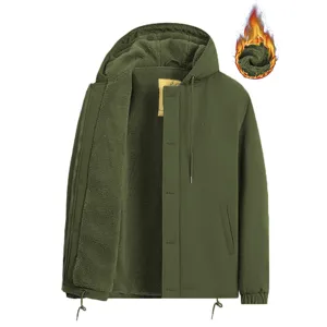 Veste D'Hiver Pour Hommes Épaisse Doublée En Polaire Avec Capuche Veste Bouffante Vintage Vêtement De Travail Chaud Manteau En Coton