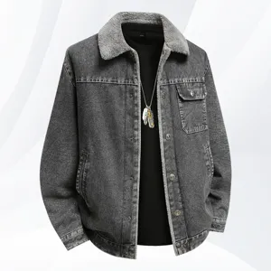 Herren Winter verdickte Jeansjacke mit Sherpa Reverskragen, lässige Vintage Stil Oberbekleidung.