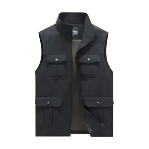Men casual fishing tactical vest sleeveless outdoor sportswear black multi pocket zipper top