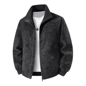 Men's Vintage Stand Collar Suede Jacket Retro Casual PU Leather Windproof Motorcycle Outerwear Spring Fall Fashion Coat