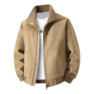Men's stand collar vintage faux suede jacket casual windproof streetwear bomber coat