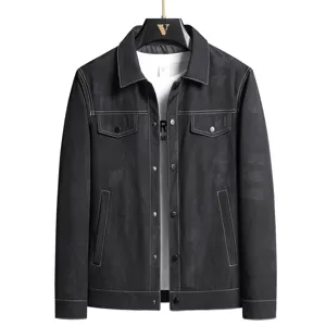 Men's stylish contrast stitch lapel utility jacket for autumn casual daily wear top
