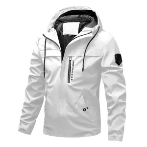 Giacca A Vento Con Cappuccio Casual Da Uomo Taglie Forti Outdoor Sport Cappotto Con Zip Tasche Tinta Unita Moda