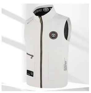 Men casual tactical vest white spring outdoor zip pocket lightweight sleeveless jacket