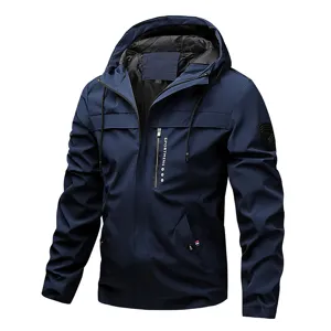 Giacca con cappuccio casual da uomo antivento autunno inverno cappotto blu sportivo