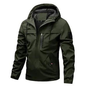 Giacca con Cappuccio Uomo Autunno Inverno Casual Outdoor Antivento Taglie Forti Moda