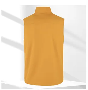 Men's casual solid yellow vest, lightweight stand collar outdoor workwear waistcoat back view.