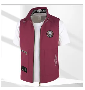 Men casual workwear tactical vest with multiple pockets and stand collar, stylish and breathable.