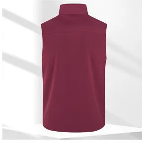 Men solid color casual work vest back view detail, breathable lightweight outerwear apparel.