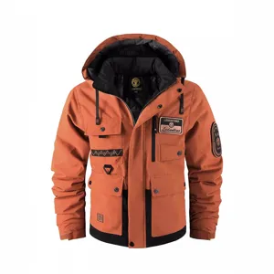 Men's thick hooded winter jacket outdoor waterproof windproof warm cargo coat
