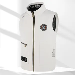 Men's casual workwear vest spring autumn sleeveless zip-up jacket white tactical gilet