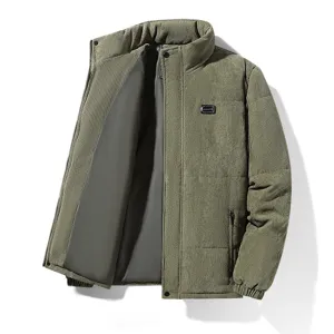 Heren winter corduroy gevoerde jas dikke warme casual baseballkraag jas groen model