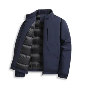 Chaqueta de Plumas Casual de Invierno para Hombre con Cuello Alzado de Pato Blanco Poliéster Cortavientos Térmico Manga Larga Cremallera Abrigo