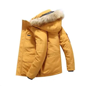 Herren Winter dick warme Kapuze Parka Jacke Freizeit Fleece gefüttert Mantel gelb