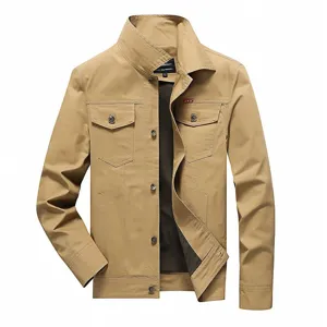 Herren Baumwolle Gewaschene Cargo Jacke Klassischer Umlegekragen Militärstil Outdoor-Bekleidung Mit Schulterklappen Slim Fit Langarm Jacke Für Herren