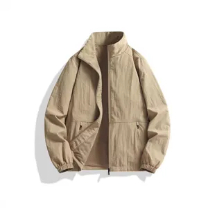 Men's Outdoor Sport Stand Collar Jacket Thin Windproof Zipper Coat With Mesh Lining Solid Color Casual Top For Men