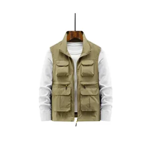 Gilet da Pesca e Fotografia all'Aperto da Uomo Multitasche Nylon Fodera in Rete Traspirante Revers Chiusura Lampo Top Casual Funzionale