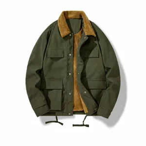 Giacca Vintage in Lana di Agnello Uomo Inverno Cappotto in Pile Ispessito Multi-tasca Colletto a Punta Casual Caldo Capospalla