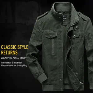Herren Militär Baumwolljacke Stehkragen Casual Schulterklappen Große Größen Leichte Cargo Mantel Für Frühling Herbst