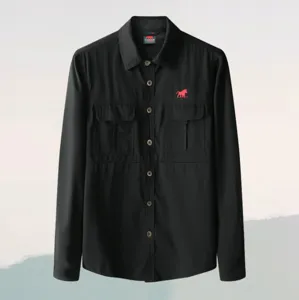 Men's casual long sleeve work shirt outdoor tactical utility button down shirt black top