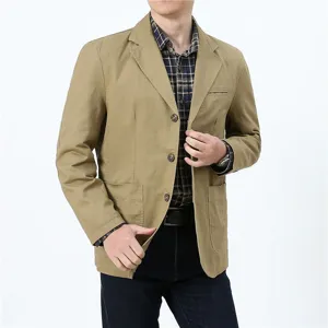 Men's Casual Cotton Blazer Jacket Slim Fit Business Suit Spring Autumn Lightweight Solid Color Coat Plus Size Outwear Top