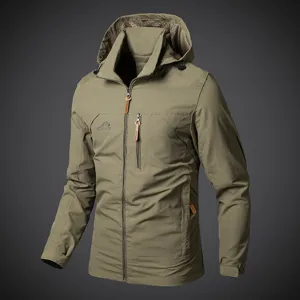 Chaqueta Casual al Aire Libre para Hombre con Capucha Resistente al Viento Impermeabile Abrigo Deportivo Ligero Color Sólido
