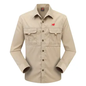 Men's casual long sleeve utility work shirt, comfortable spring autumn outdoor apparel.
