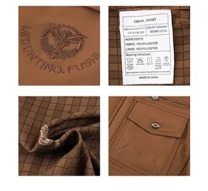 Vue détaillée de veste décontractée pour homme avec logo brodé et design de poche.