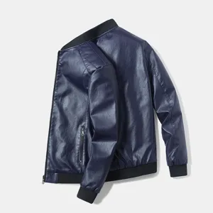 Herren Kunstleder Bomberjacke stylischer Stehkragen Freizeit Oberbekleidung für Herbst.