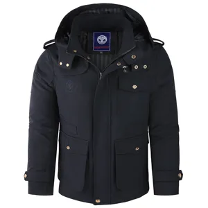 Hommes hiver décontracté capuche multi-poches coton lavé veste cargo manteau.