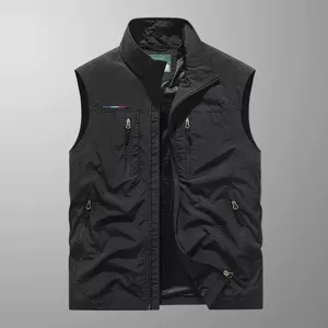 Men's Quick Dry Multi-Pocket Fishing Vest Outdoor Photography Utility Cargo Vest Stand Collar Zip-Up Jacket For Men Polyester