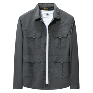 Men's Casual Cargo Shirt Nylon Long Sleeve Button Down Shirt With Pockets Wear Resistant Outdoor Fashion Work Top