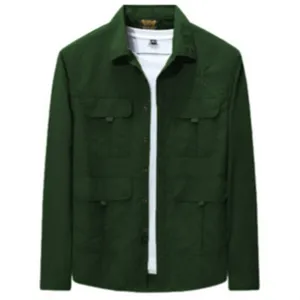 Mens long sleeve cargo shirt casual utility tactical workwear with multi pockets for autumn