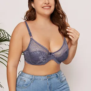 Plus size lace unlined underwire bra sexy lingerie for women daily wear comfortable details