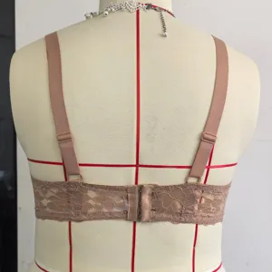 Back detail of the sexy sheer lace unlined underwire bra, breathable mesh support.