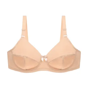 Vista detallada sujetador push-up nude liso de talla grande para mujer con tirantes.