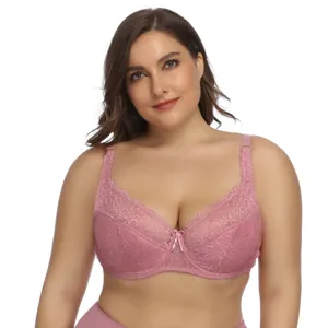 Plus size full coverage lace bra with underwire for women comfortable supportive pink lingerie