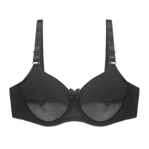 Sujetador push-up negro liso de talla grande cómodo para mujer vista detallada